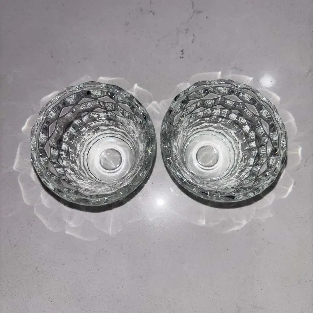 Vintage Indiana Glass Whitehall Clear Cubist Votive Candle Holders - Set of 2